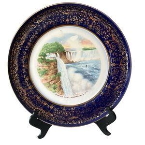Vintage Niagara Falls 8" souvenir plate with wide 22k gold filigree border